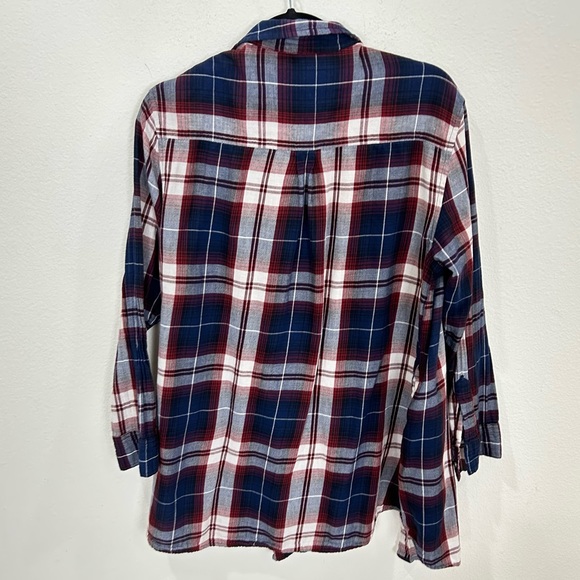 TopShop Maroon Blue Plaid Button Up Shirt Size8 Medium Large - Picture 3 of 3